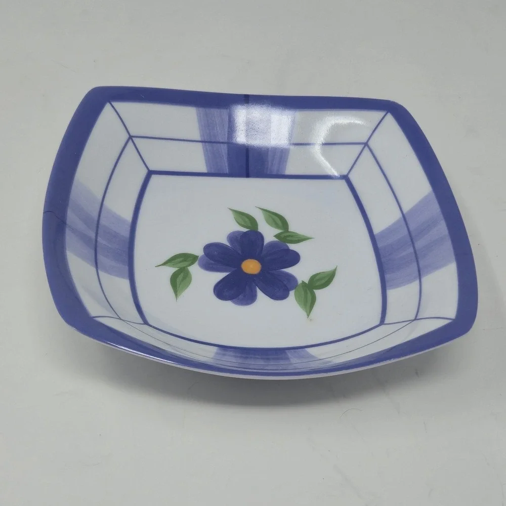 Vintage Reader Service Square Appetizer Plate Blue Floral Dish Boxed